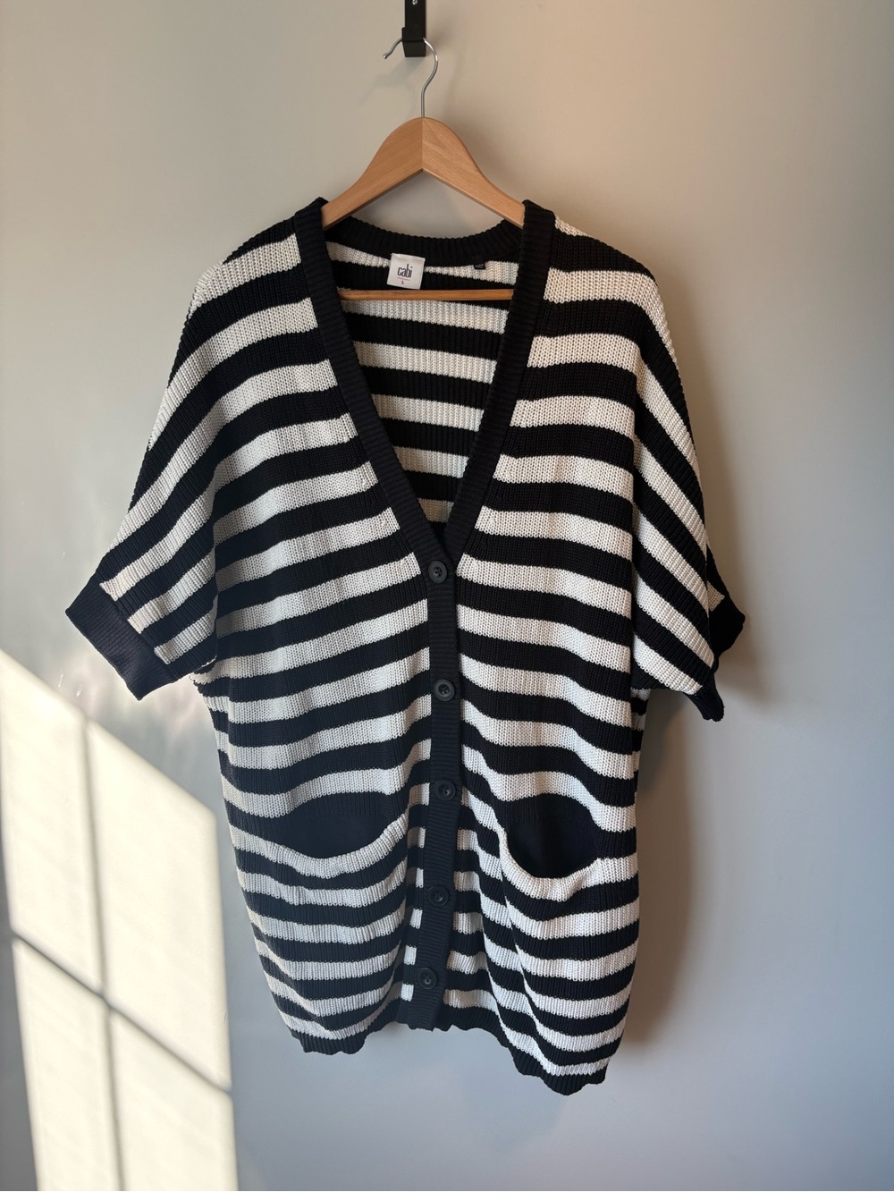 Cabi Whistle Black White Striped Cotton Cardigan Large